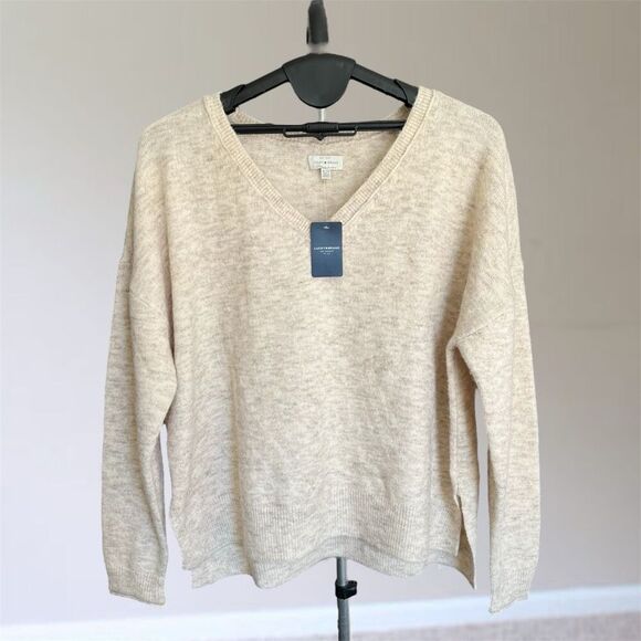 Lucky Brand Sweaters - Lucky Brand V-Neck Sweater in Light Beige Wool Blend Relaxed Fit Size XL NWT